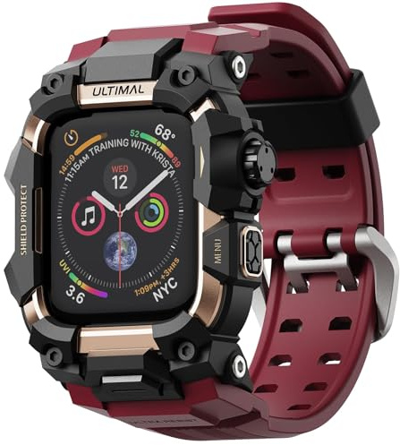 ULTIMAL Custodia robusta con cinturino per Apple Watch da 44 mm, compatibile con cinturino Apple Watch Serie 6/5/4/SE/SE2, di grado militare, antiurto, per cinturino iWatch da uomo (44 mm, rosso)