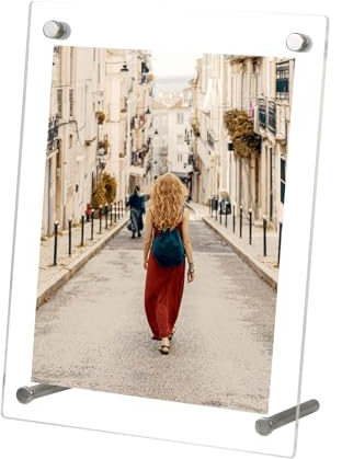 Andiker Acrylic Photo Frame, 6x4 inch Transparent Frameless Picture Frames for Tabletop Horizontally and Vertically Clear Photo Frames for Living Room Bedroom Wedding