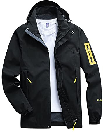 Veste de pluie 3 en 1 pour homme - Veste de randonnée amovible - Imperméable - Veste de ski chaude doublée en polaire - Veste fonctionnelle - Veste de cyclisme coupe-vent - Veste softshell, Noir , 5XL