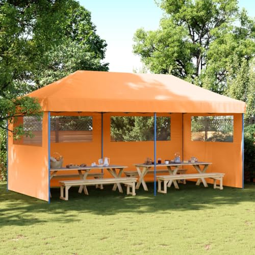 QJBSAVVA Pop-Up Partyzelt 580 x 292 x 315 cm faltbar orange mit 3 Seitenteilen transparente Fenster robustes Oxford-Material pulverbeschichteter Stahlrahmen schneller Aufbau für Garten Hochzeit Events