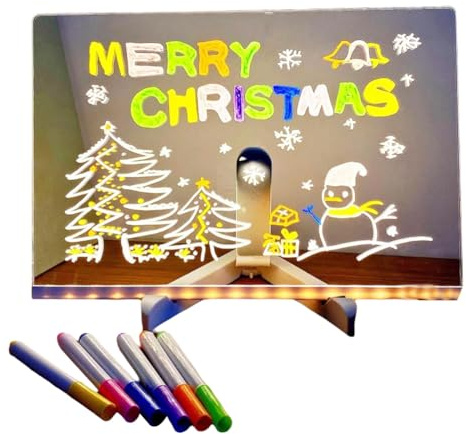 Tagtight Lumiboard Tableau à dessin à LED pour enfants en acrylique avec support, mémo de bureau à gribouiller, tableau d'affichage LED avec 7 marqueurs, tableaux effaçables à sec, excellent cadeau