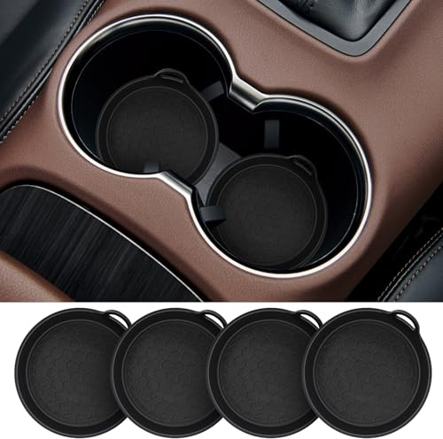 Yeria 4-Pack Car Cup Holder Coasters, 7CM Silicone Car Coaster，Silicone Non-Slip Drink Mat Inserts, Universal Fit Anti-Spill Cup Holder Pads for Car Interior Accessories (Black)