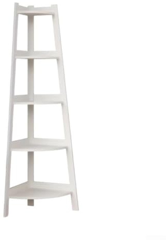 HOHOVYVY Estantería esquinera blanca, estantería de esquina de 5 niveles estilo escalera PVC con marco de metal Diseño industrial Soporte de almacenamiento que ahorra espacio