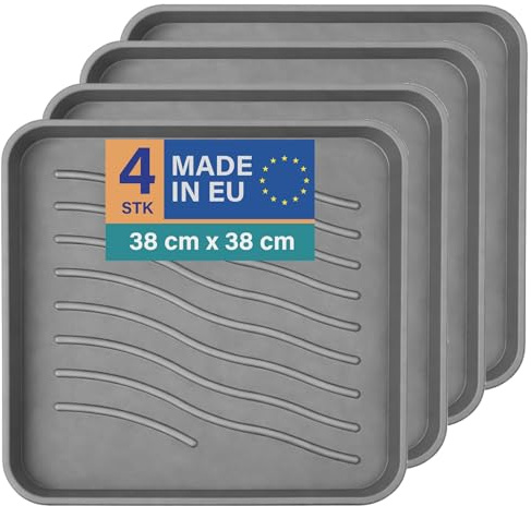 Bestlivings Schuhabtropfschale 4er-Pack, 38x38 cm, Anthrazit, wasserdicht | Kompaktes Format, hoher Rand, robuste Schuhwanne aus Kunststoff, leicht abspülbar, Universalablage für Haus, Tier & Garten