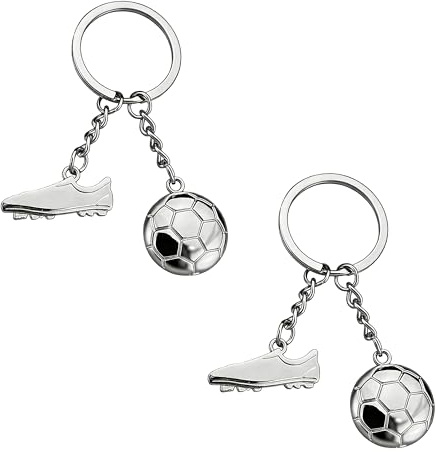 HstiaLving 2 Stk Schluesselanhaenger Fussball, Metall Keyring Geschenk | Flach leichtgewichtig, fuer Rucksack Sporttasche Deko, Geburtstag Trainer Spieler