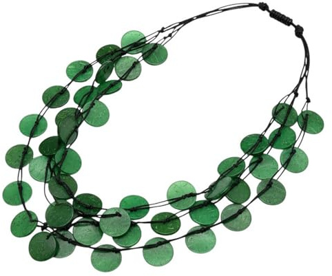 Sanixa Karma NH10355787 Statement Halskette Holz vers. Farben Damen Textil bunt Kette 55 cm Schmuck für Frauen Damenhalskette Statementkette modern Holzkette (Grün)