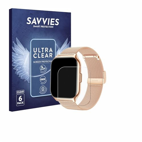 Savvies Schutzfolie für APAUK Smartwatch 2.01 | 6 Stück Transparenter Displayschutz Made in Germany Ultra-Klar Displayschutz-Folie