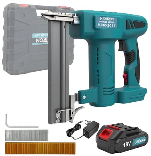 18V Akku Nagler/Tacker mit 3000mAh Akku & Ladegerät – Kabelloser Nagler mit bürstenlosem Motor, 80 Schläge/min, bis zu 50 mm Nagellänge, inkl. 500x Geradstifte, 500x Klammern