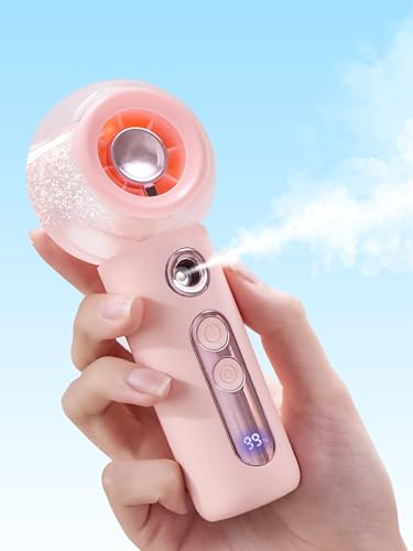 CoolGift Mart Misting Fans, Portable Handheld Personal Fan with Water Spray, Mini Pink USB Rechargeable Fan with 4 Speeds, Cooling Mist for Summer Travel, Tournament, Outdoors, Makeup, Home Office Use