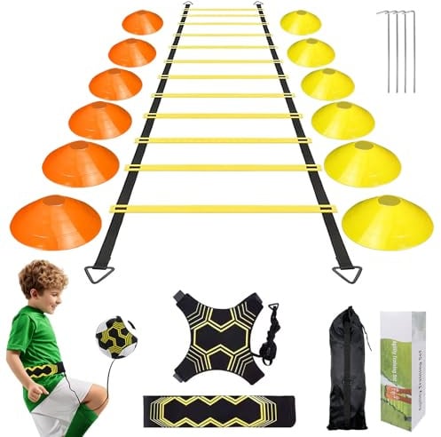 Luhuuxmu Fußball Training Set mit 6m Agility Leiter & 12 Hütchen – Koordinationstraining für Jugendliche und Erwachsene, Geschenk für Sportler, Balance und Slalom Übungen