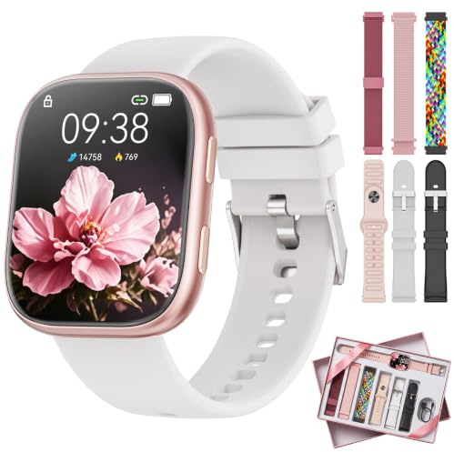 Montre Connectée Femme pour 7 Bracelets et Coffret Cadeau, 1.83'' HD Smartwatch avec Appel Bluetooth, Montre Connectée pour Fréquence Cardiaque, Sommeil, SpO2, 100+ Modes Sportifs, IP68 Etanche(Rose)