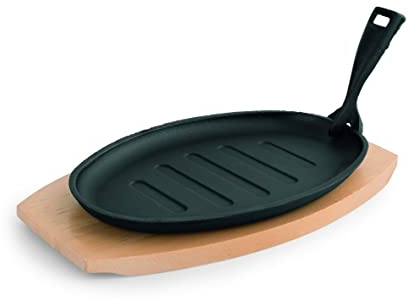 getgastro 12 x Servierpfanne oval Gusseisen mit Holzbrett ideal zum servieren
