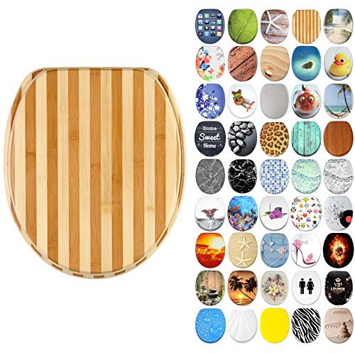Sanilo Soft Close Toilet Seat, Wide Choice of New Toilet Seats, Stable Hinges, Easy to Mount (Bamboo Striped)