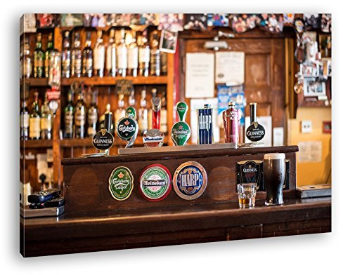 deyoli Theke in einer Irischen Bar Format: 80x60 als Leinwandbild, Motiv fertig gerahmt auf Echtholzrahmen, Hochwertiger Digitaldruck mit Rahmen, Kein Poster oder Plakat