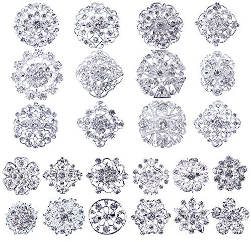Mutian Lot de 24 broches en cristal transparent avec strass