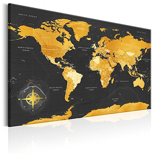 B&D XXL - Englische Weltkarte zum Pinnen Pinnwand & Vlies Leinwand Bild 120x80cm XXL Bilder mit Kork Rückwand Set mit 50 Markierfähnchen-Pinnnadeln Korktafel Kunstdruck Wandbilder Lernkarte Landkarte