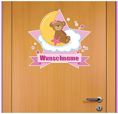 Samunshi® Süßes Bärchen Wandtattoo Türschild mit Name personalisierbar Kinderzimmer Türaufkleber Baby Wandaufkleber - 40x35cm mehrfarbig