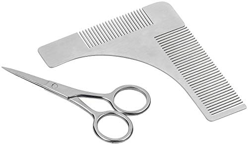 Sichler Men's Care Edelstahl-Bartschneide-Set: Bartschere und 2in1-Kamm mit Schablone