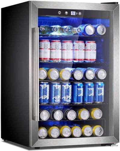 Enfriador de bebidas Antarctic Star, con 60 latas, puerta de cristal para refrescos o vino, puerta de cristal, dispensador de bebidas pequeño, ajustable, extraíble para el hogar, la oficina o el bar