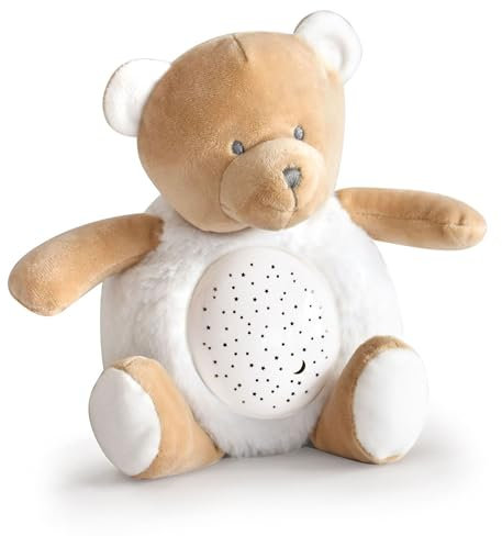 DOUDOU ET COMPAGNIE - Veilleuse Peluche Ours Musicale et Lumineuse pour Enfant - Avec 3 Lumières - Taille 20 cm - Collection Unicef - Marron Doux - Idée Cadeau Dès La Naissance - DC3692