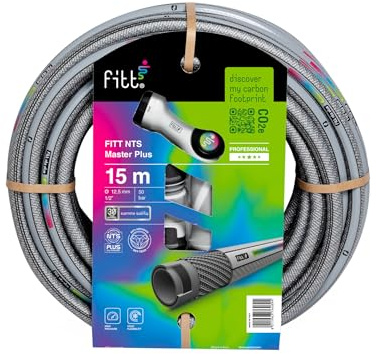 FITT NTS MASTERPLUS 1/2 (12,5mm) Tubo 15m per Irrigazione Giardino, per Uso Intensivo e Professionale con Pistola Multigetto e Raccordi