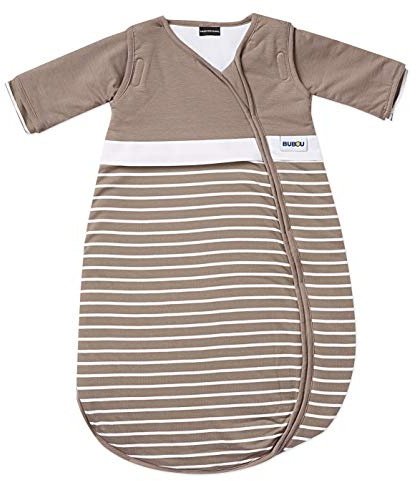 Gesslein Baby Schlafsack Bubou, Ganzjahres-Schlafsack mit Temperaturregulierung (langer Reißverschluss, 50/60), braun-weiß gestreift