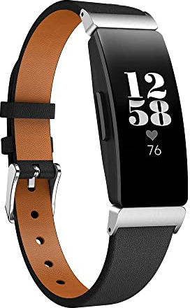 TenCloud Armbänder kompatibel mit Fitbit Inspire 2 Armband, schmales Leder-Ersatzarmband für Inspire 2/Inspire/Inspire HR Fitness-Tracker (Schwarz)
