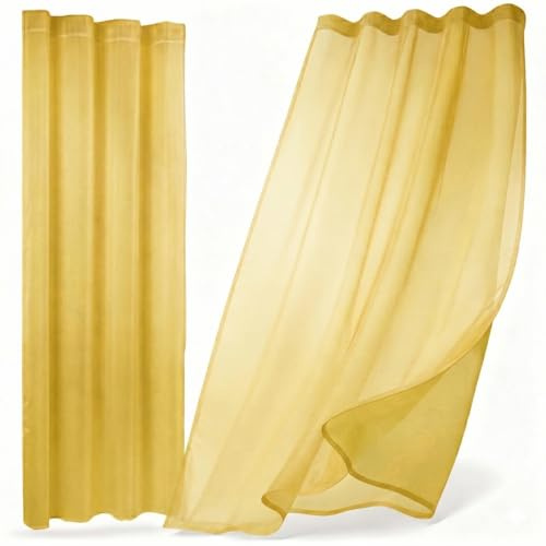 BEAUTEX Vorhang mit Kräuselband oder Ösen, transparente Gardine Dolly, Farbe und Größe wählbar (Kräuselband - Breite 290 cm - Höhe 250 cm - 1 Stück - Gelb)