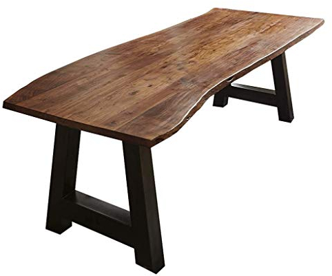 SAM Esszimmertisch 240x100 cm Athen, Baumkantentisch nussbaumfarben, Akazienholz massiv, A-Gestell aus Metall schwarz