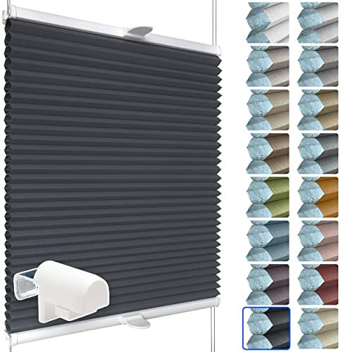 SchattenFreude Waben-Plissee nach Maß für Fenster | 100% verdunkelnd/Blackout | Mit Klemm-Haltern | Klemmfix ohne Bohren | Dunkelanthrazit (Weiße Rückseite), Breite: 70-90cm x Höhe: 30-100cm