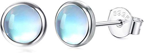 Milacolato Mondstein Ohrringe 925 Sterling Silber - Hypoallergene Runde Ohrstecker 7MM für Damen, Frauen und Mädchen