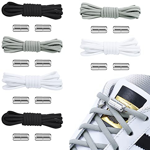LUCKNIGHT 6 Paar Flache Elastische Schnürsenkel, Schleifenlose Schnürsenkel mit Metall Schnellverschluss-ohne Binden, Magnetschnürrsenkel mit Metall Schnalle Passend für Kinder und Erwachsene