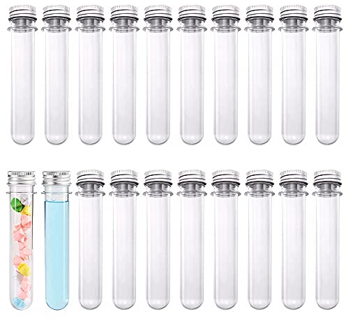 Transparent Reagenzgläser*20, ZoneYan Transparent Reagenzglas mit Schraubverschluss, 40 ml Aluminium Schraube Deckel Reagenzglas, Süßigkeiten, Perlen, Reiselotion, Labor usw. verwendet.