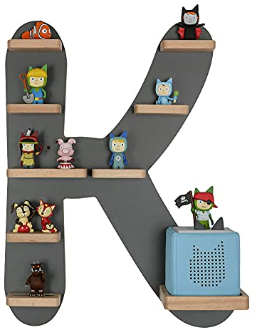 MR TEDDY BEAR Kinderregal Buchstabe K | Holzregal für Toniebox und Tonies | Tonie-Regal hergestellt in der EU | Wandregal zum Spielen und Sammeln | Für Mädchen und Jungen | im K Design in Anthrazit