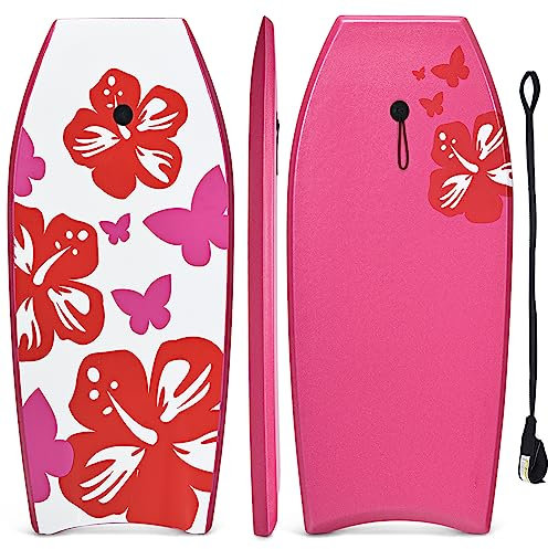 GYMAX Bodyboard da Surf 41'', 105 x 51 x 6 cm, con Guinzaglio da Polso, per Ragazzi e Adulti (rosa)