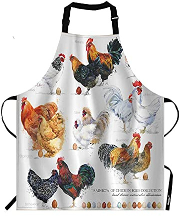 Moslion Chicken with Rainbow Eggs Apron,Breed Collection Watercolor Farm Hen Rooster Apron,Adjustable Neck Bib for Men Women,Suitable for Kitchen Cooking Waitress Chef