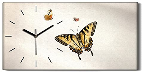 Coloray Uhr auf Leinwand - Schwarze Hände - Dekoration Wand Uhr Segeltuch Ohne Tickendes Geräusc Wohnzimmer Kunst - Käfer Insektenschmetterling.