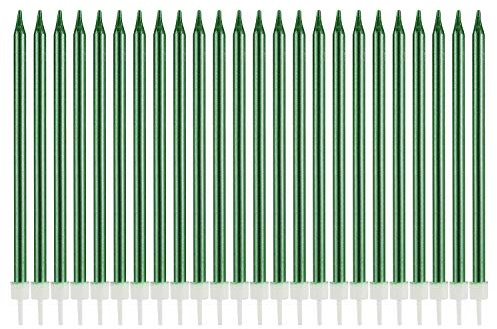 Metallische Happy Birthday-Kerzen, hohe Geburtstagskuchenhalter, lang, dünn, Cupcake-Kerzen, Topper für Hochzeit, Party, Dekoration (24 Stück) (Metallic-Grün)