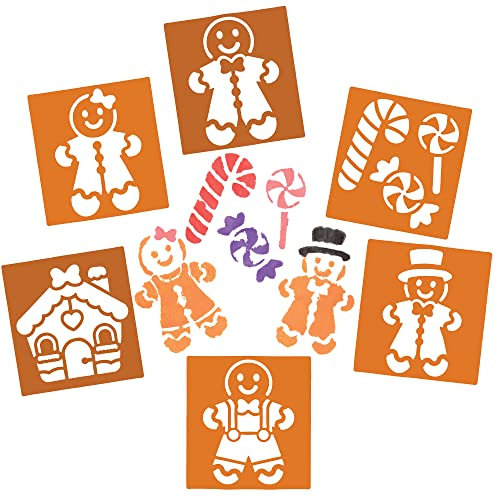 Baker Ross FE931 Lebkuchen Schablonen - 8 Stück, Waschbare Kunststoffschablonen zum Malen und Basteln mit Kindern, Weihnachtsbastelzubehör für Kinder