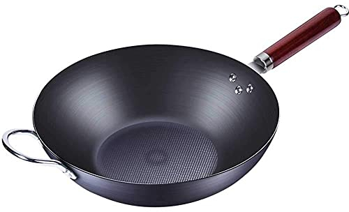 ksamwjf Wok-Pfanne Antihaft-Wok, Eisen-Wok-Haushaltskochtopf Geeignet für Gasherd Gasherd Unbeschichtete Antihaft-Pfanne, 34 cm Wok-Pfanne Antihaft-Induktion (Color : A1, Size : 34cm)