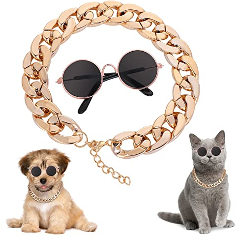 cobee Katzen Sonnenbrille, Retro Kätzchen Sonnenbrille mit roségoldenem Kettenauge, Schutz, Klassische kleine Katzenbrille, Cosplay Kostüm für Foto Requisiten, niedliche Haustier Dekorationen