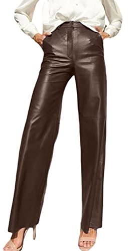 shownicer PU Pantalon Femmes Sexy Taille Haute en Simili Cuir Droit de Loisirs Style Y2K Vintage à Jambes Larges