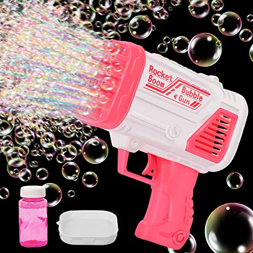 FORMIZON Seifenblasenpistole, 32 Löcher Automatische Gatling Blasenmaschine, Gatling Bubble Machine, Seifenblasenmaschine Set, Seifenblasen Pistole mit LED Licht für Kinder Outdoor Party Hochzeit