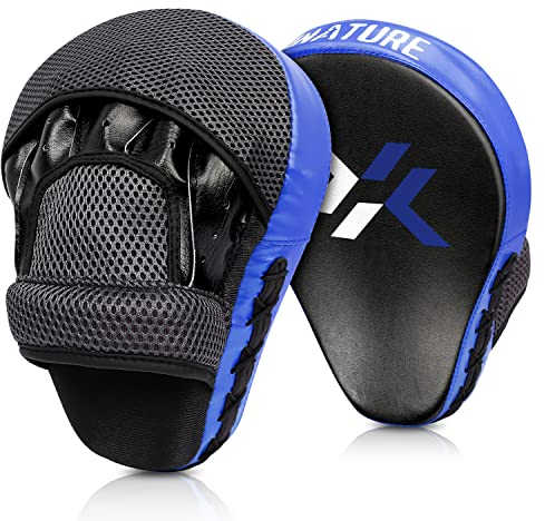 Pratzen Boxen mit hochwertiger Polsterung - 1 Paar Kickboxen Boxpratzen für optimale Schlagdämpfung,Trainerpratzen Boxing Pad für Männer Frauen,Schlagkissen für Karate MMA Taekwondo Muay Thai-Blau