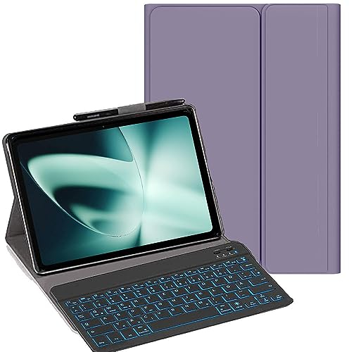YHFZR Tastatur Hülle für OnePlus Pad 11,6 Zoll, Deutsches QWERTZ, Violett, Bluetooth 3.0, 7 Farben Beleuchtung, Kabellose Tastatur mit Hülle