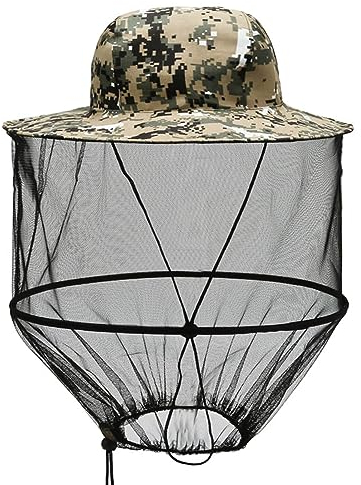 Sombrero de apicultor,Sombrero protector contra mosquitos,Sombrero de apicultor con velo,Sombrero de protección para actividades al aire libre,en la jungla,para pesca,plegable (camuflaje gris)