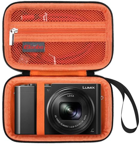 Elonbo Carrying Case for Panasonic Lumix DC-TZ99/ LX10/ ZS60/ ZS70/ ZS80/ ZS200/ ZS100 4K Digital Camera, Vlogging Camera Travel Bag Storage Cover, Mesh Pocket fits Battery. Black+Orange