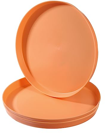 PATIKIL 9 Restaurant Serving Trays, 3 Pcs Round Non-Slip Food Service Tray Platter Reusable Plastic Fast Food Serving Tray for Bar Coffee Home Cafeteria Hotel, Orange