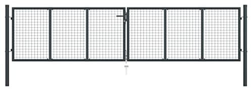 Festnight Doppeltor Gartentor 400 x 150 cm Doppelflügeltore Metall Gartentür Zauntor Gartentor Zauntür Hoftor Tür Tor Gartenpforte Gartentür mit Schloss und Schlüsseln-Grau-400 x 150 cm