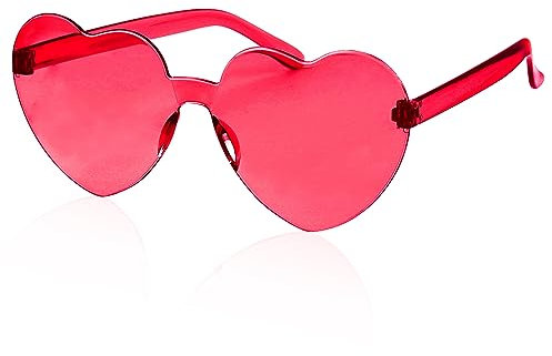 Rumyve Occhiali da sole a forma di cuore, da donna, alla moda, multicolore, senza montatura a forma di cuore, 1 pezzo, Rosso rosato, Taglia unica